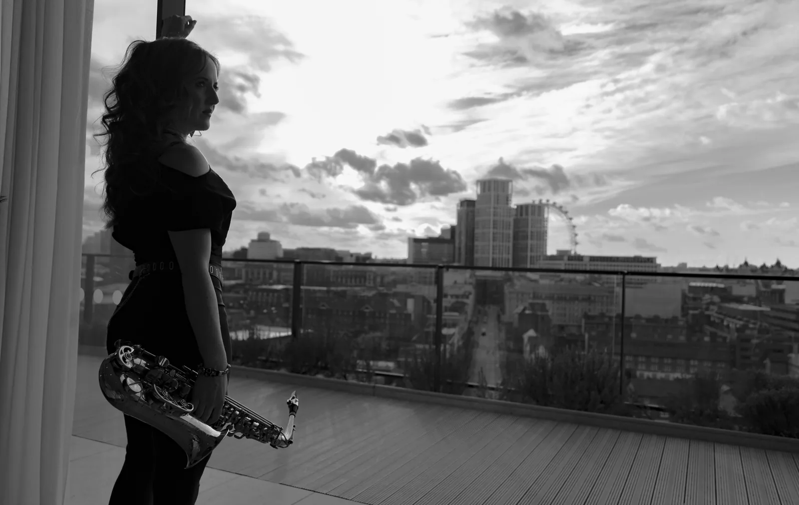 Female saxophonist performing live at a London event