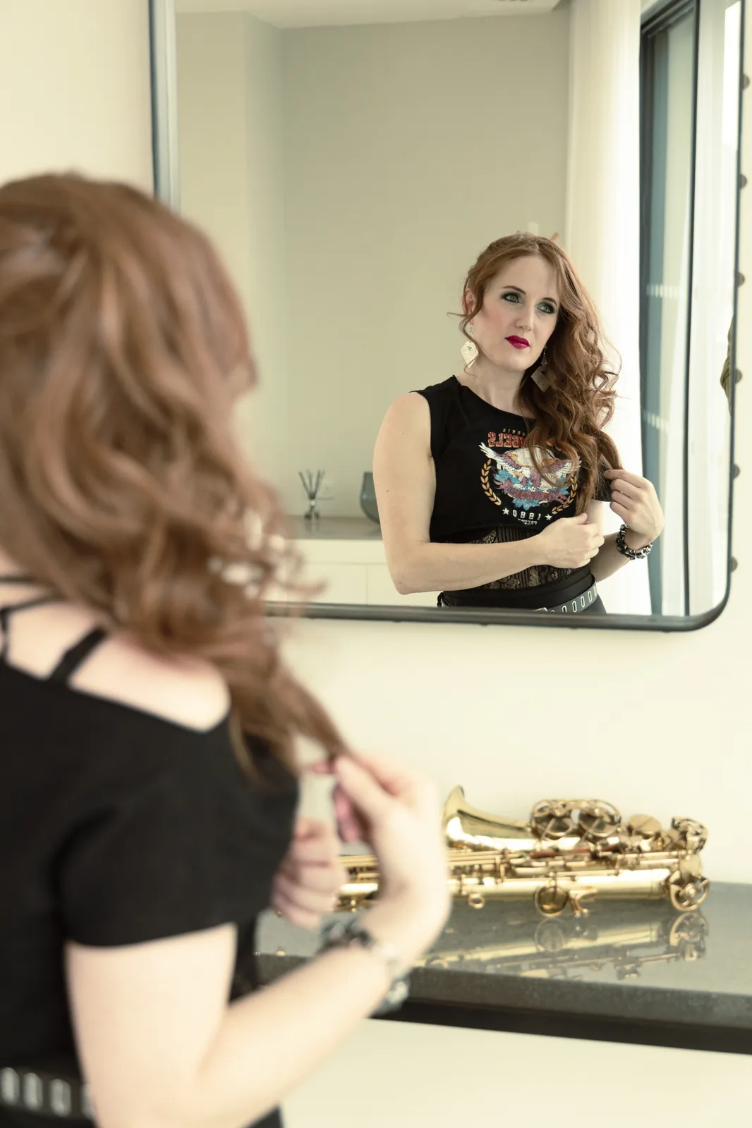 Sarah Saxophone performing live with her band