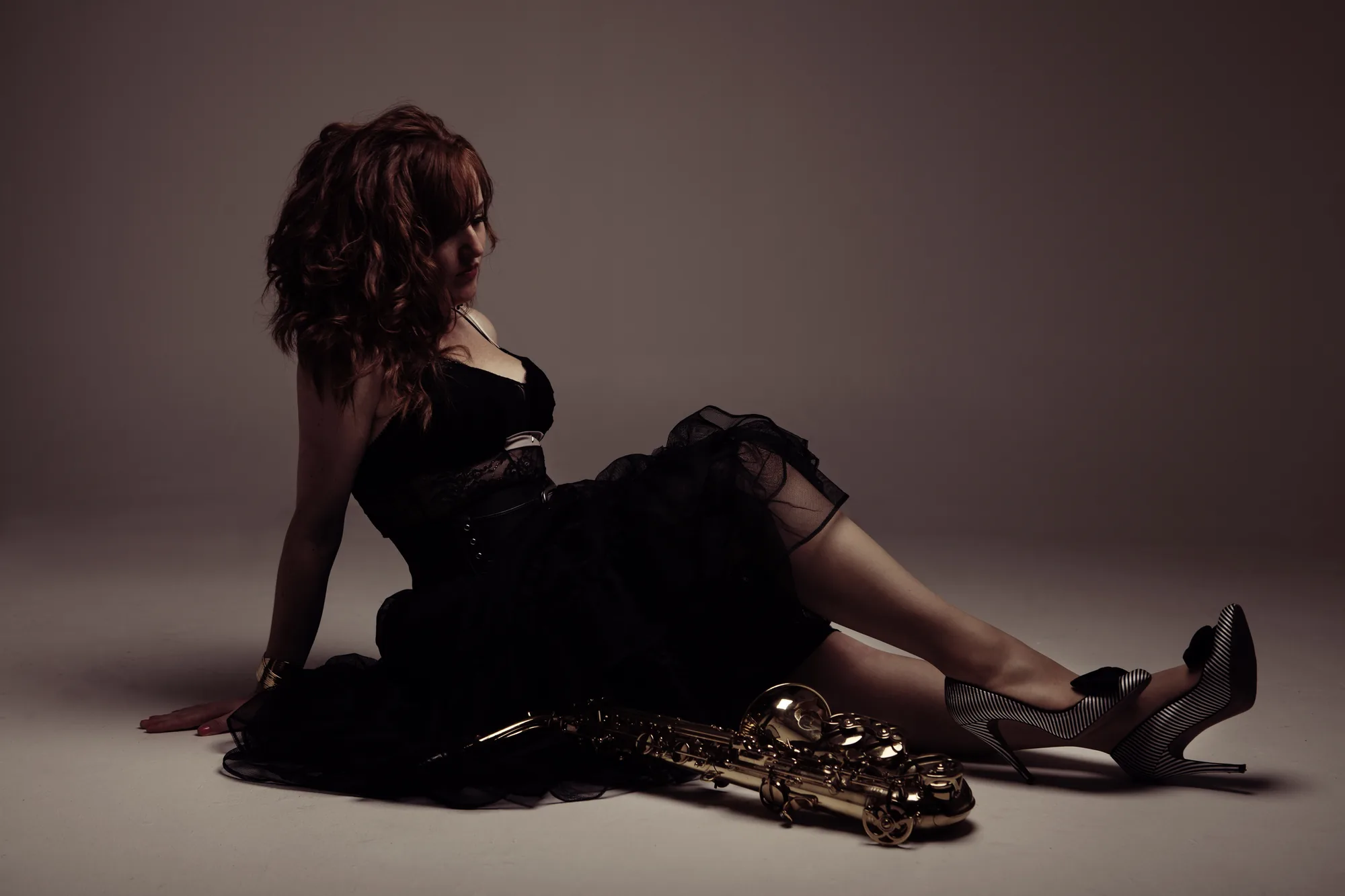 Sarah Saxophone — classical crossover saxophonist studio portrait